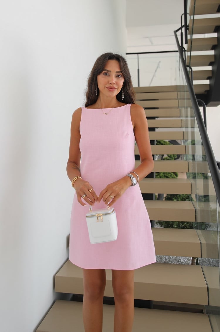 Pembe Antoryum Keten Elbise