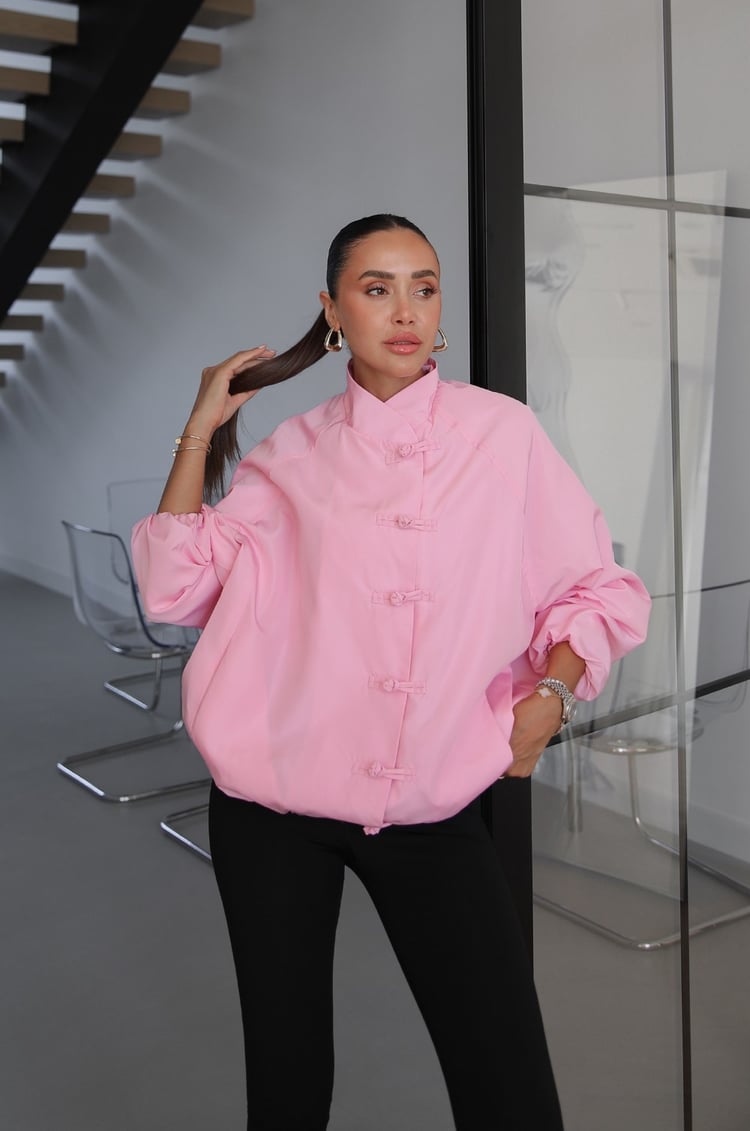Pembe Düğüm Düğmeli Bomber Ceket