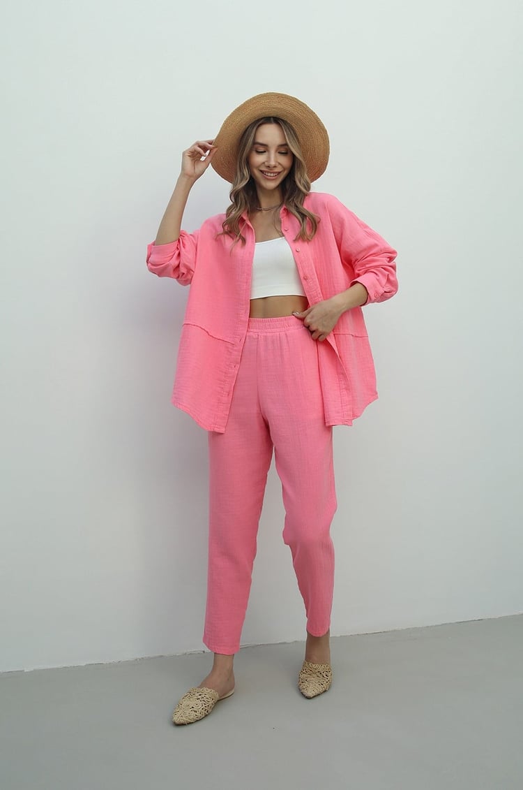 Pembe Gömlek Pantolon Müslim Takım