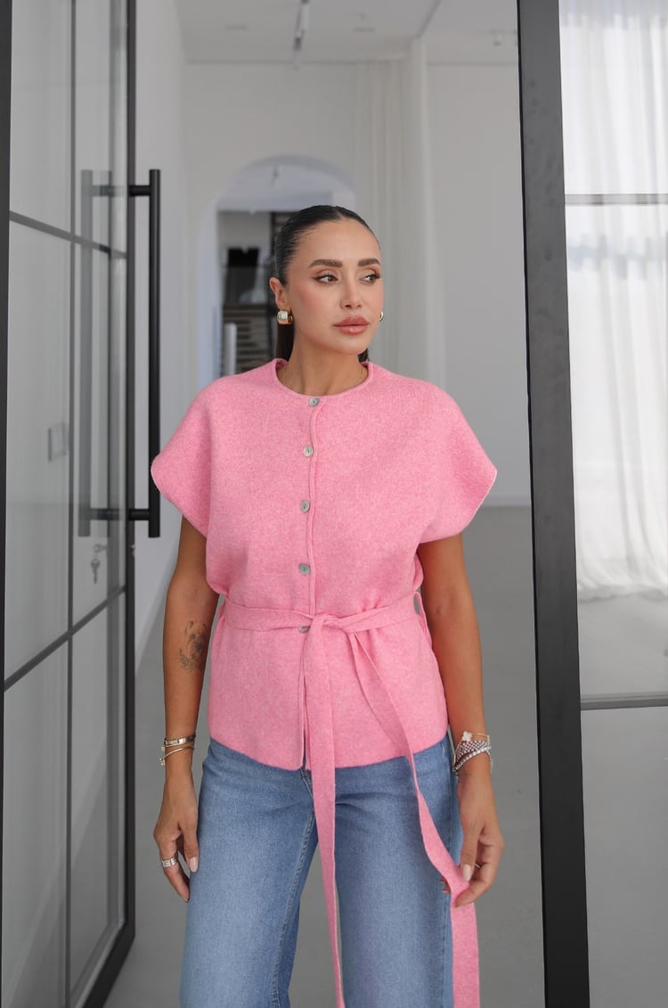 Pembe Kap Kol Kuşaklı Yelek
