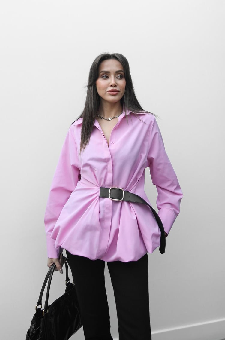 Pembe Kemer Detaylı Gömlek