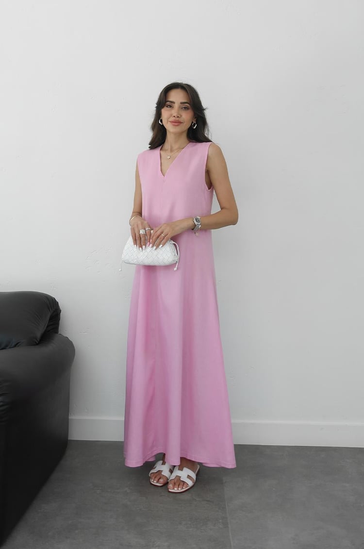 Pembe Matilda Keten Elbise