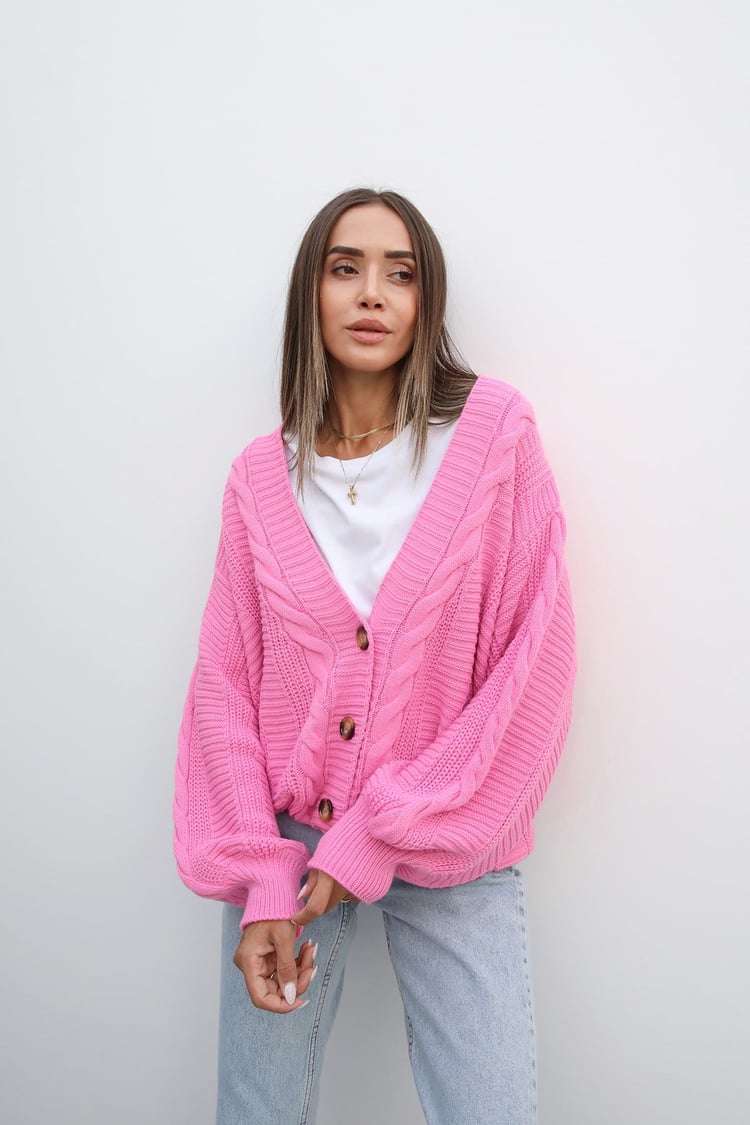 Pembe Saç Örgü Hırka