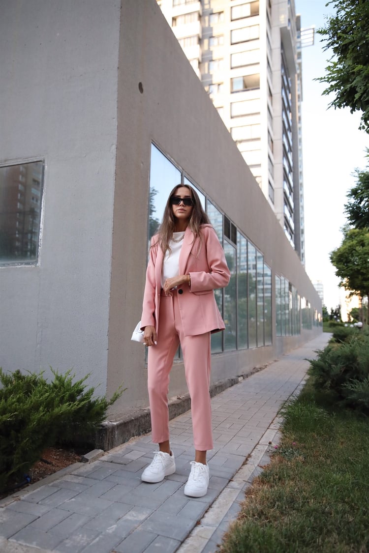 Pudra Blazer Ceket Pantolon Takım