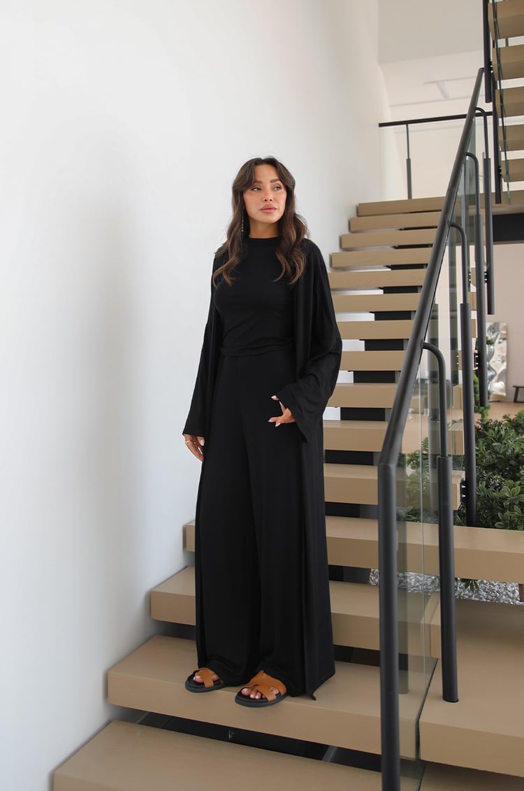 Siyah Bluz Pantolon Kimono Takım