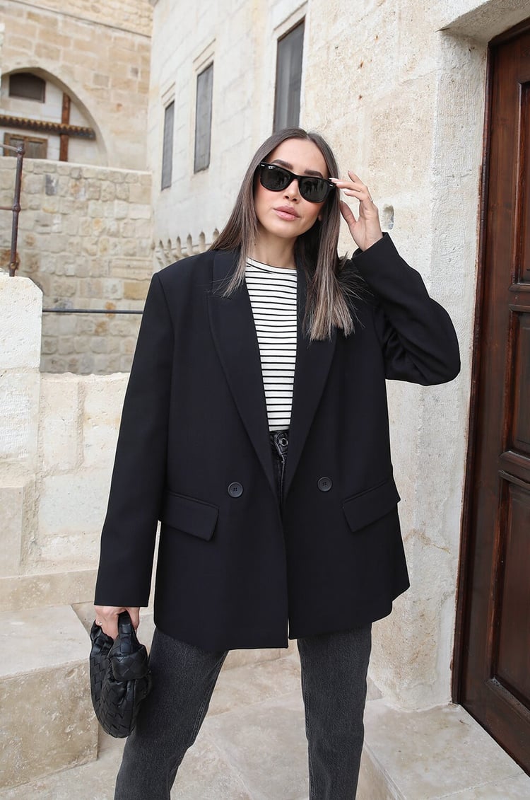 Siyah Çift Düğmeli Premium Blazer Ceket