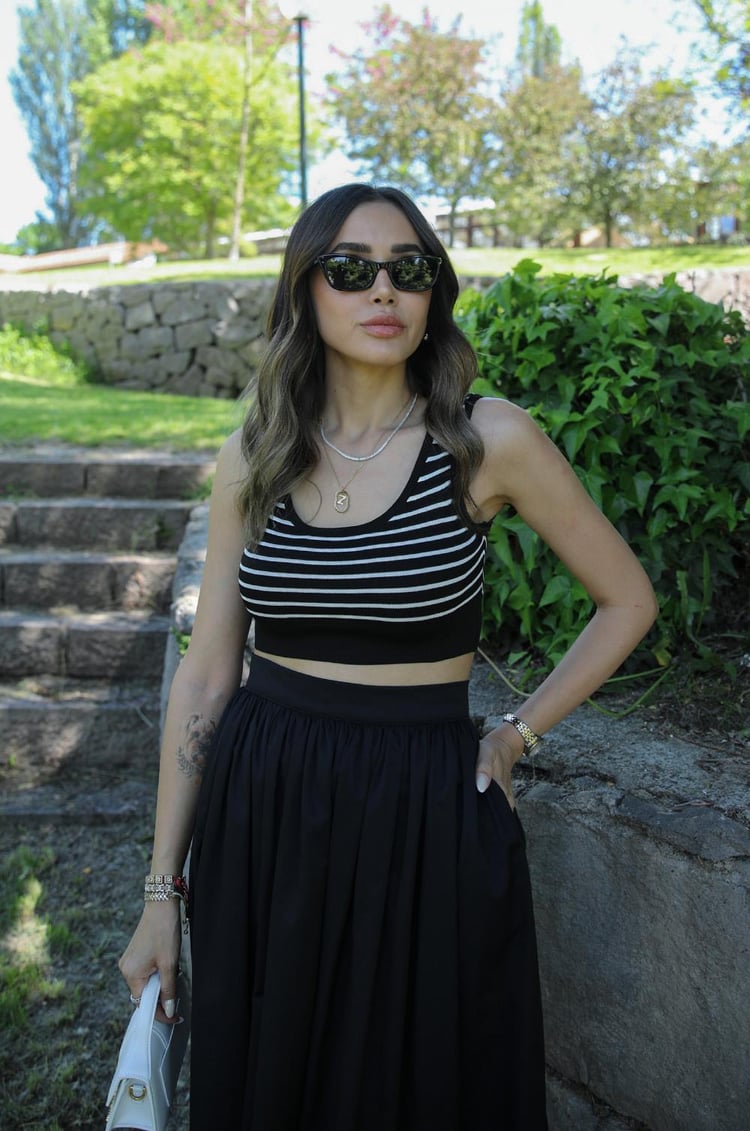 Siyah Çizgili Premium Crop Top