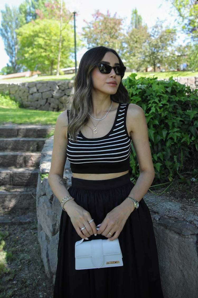 Siyah Çizgili Premium Crop Top