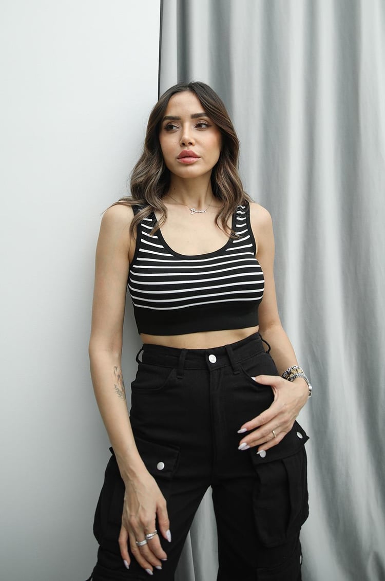 Siyah Çizgili Premium Crop Top