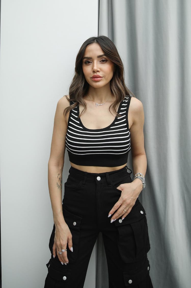 Siyah Çizgili Premium Crop Top