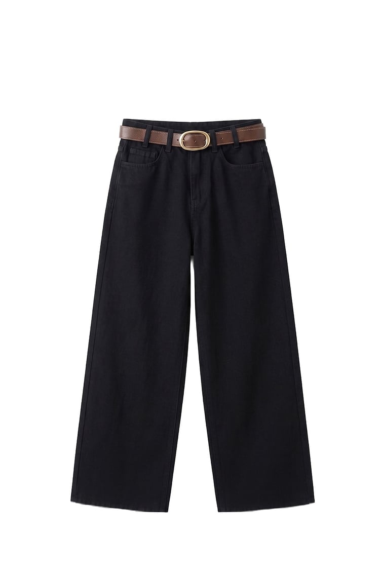 Siyah Culotte Yüksek Bel Kemerli Jean