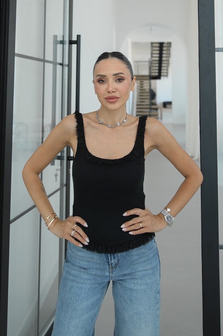 Siyah Elvis Dantel Detaylı Atlet