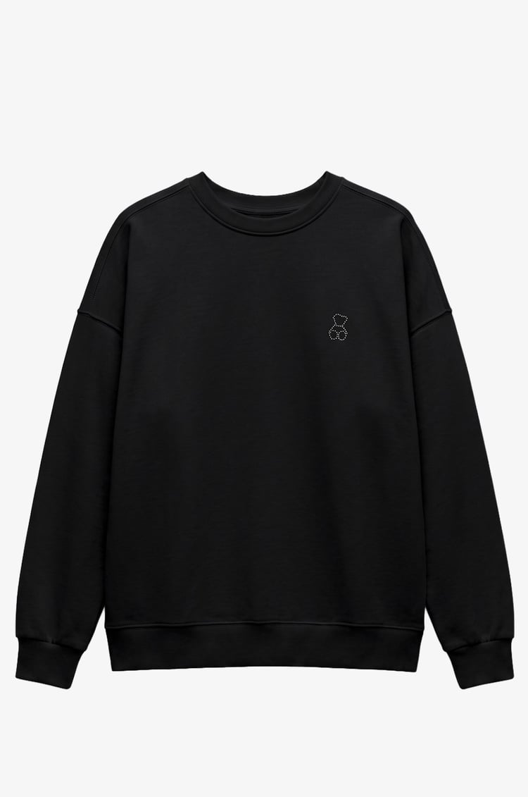 Siyah Göğüsü Mini Taşlı Sweatshirt
