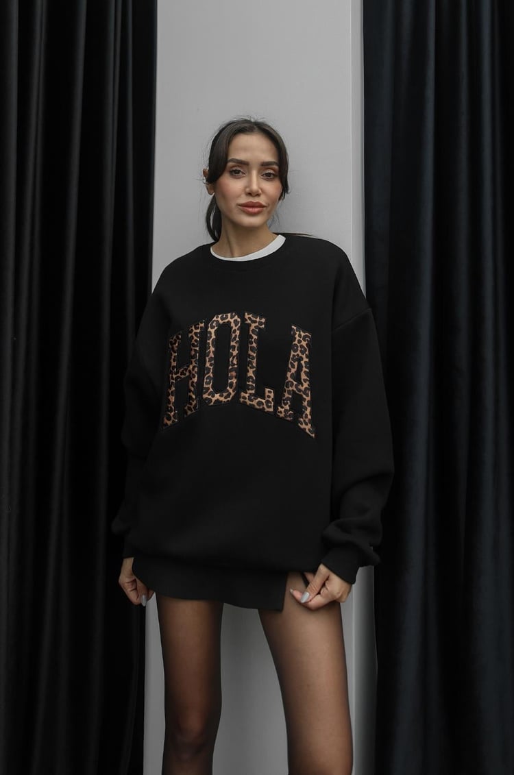 Siyah Hola Baskılı Sweatshirt