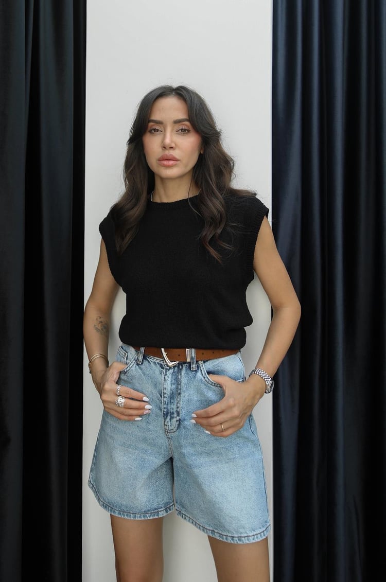 Siyah Kolsuz Bisiklet Yaka Triko