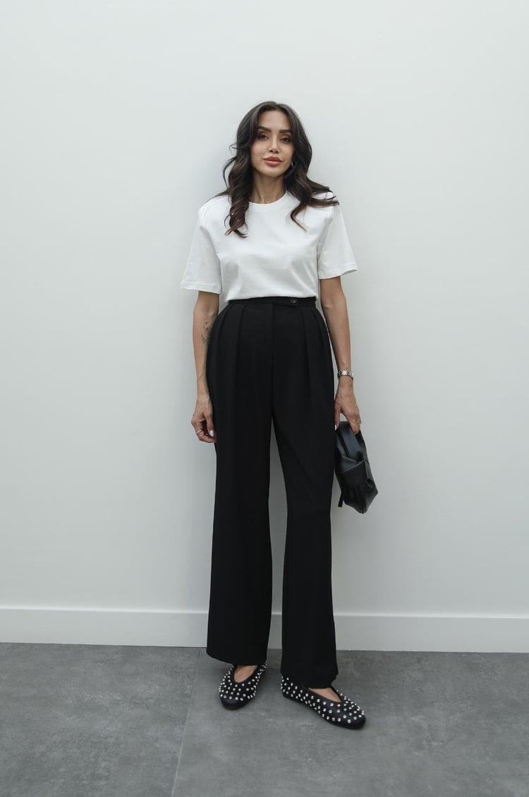 Siyah Thais Önü Pileli Pantolon