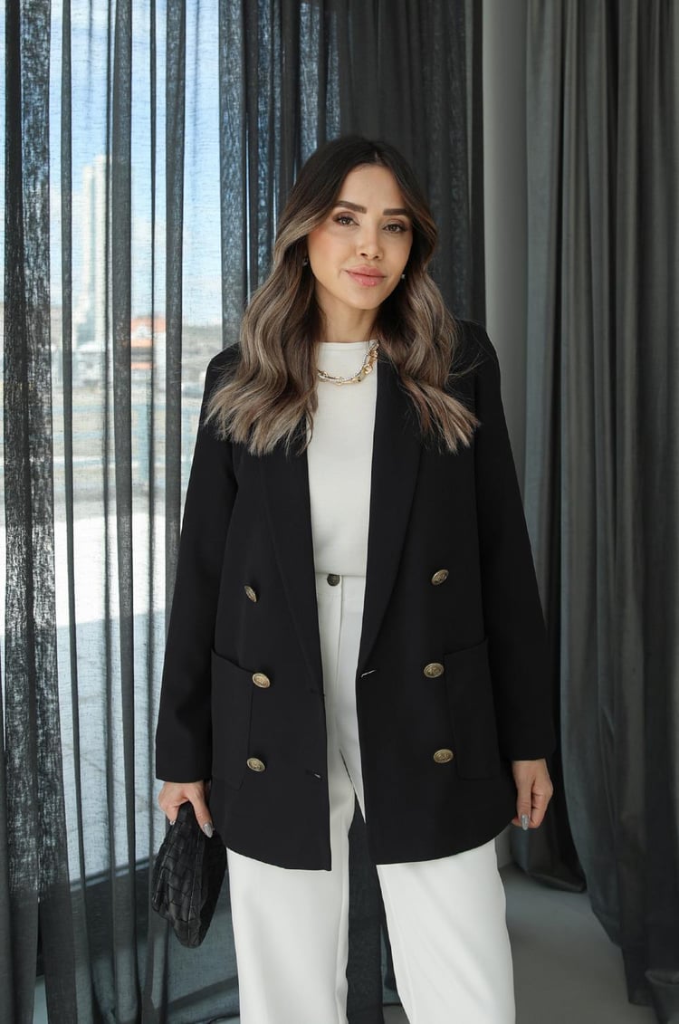 Siyah Torba Cepli Blazer Ceket