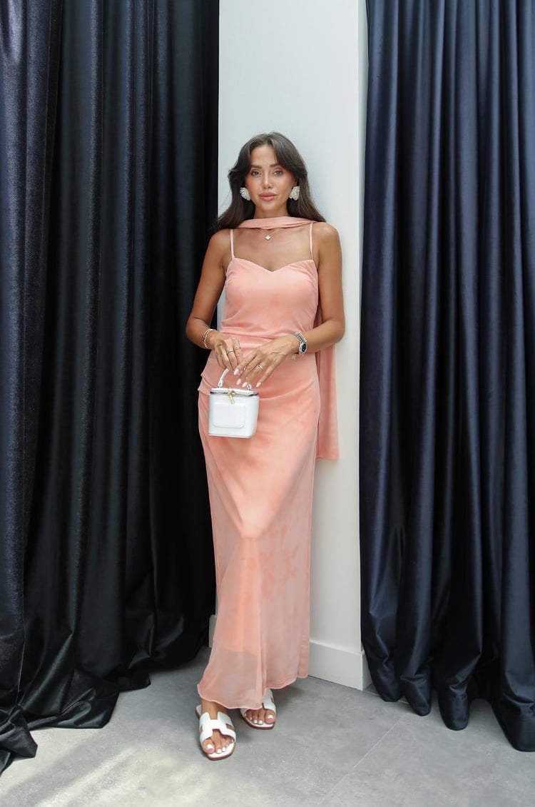 Somon Şallı Astarlı Tül Elbise