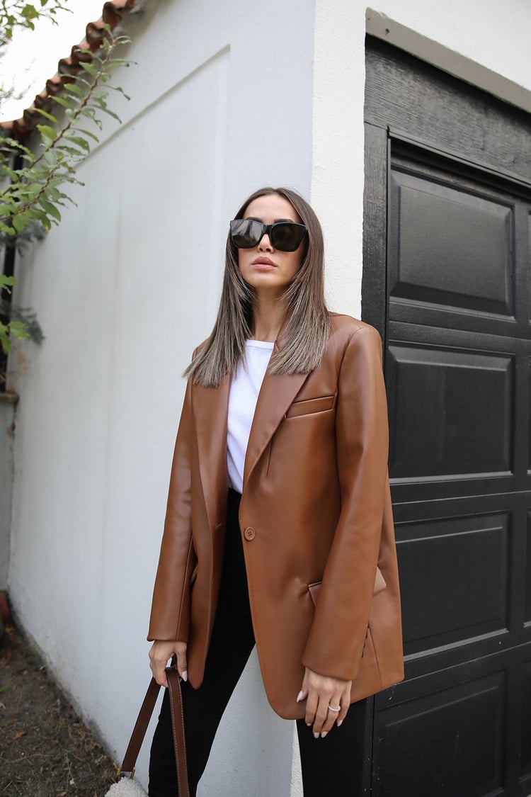 Taba Deri Blazer Ceket