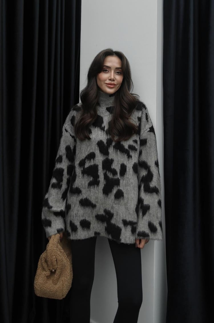 Taş Rengi Madison Yarım Balıkçı Leopar Kazak