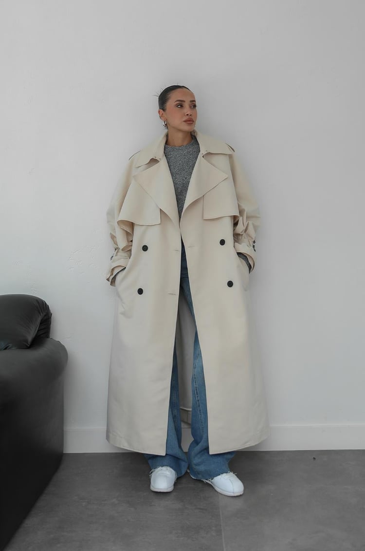 Taş Rengi Oversize Trençkot