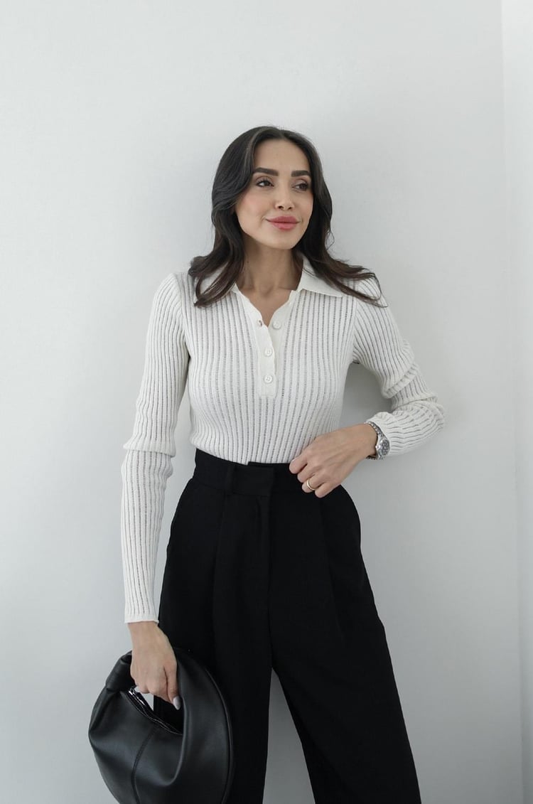 Taş Rengi Polo Transparan Bluz