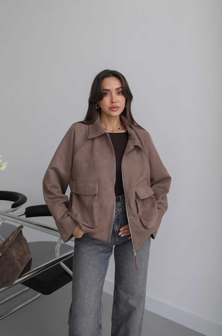 Vizon Torba Cepli Süet Bomber Ceket