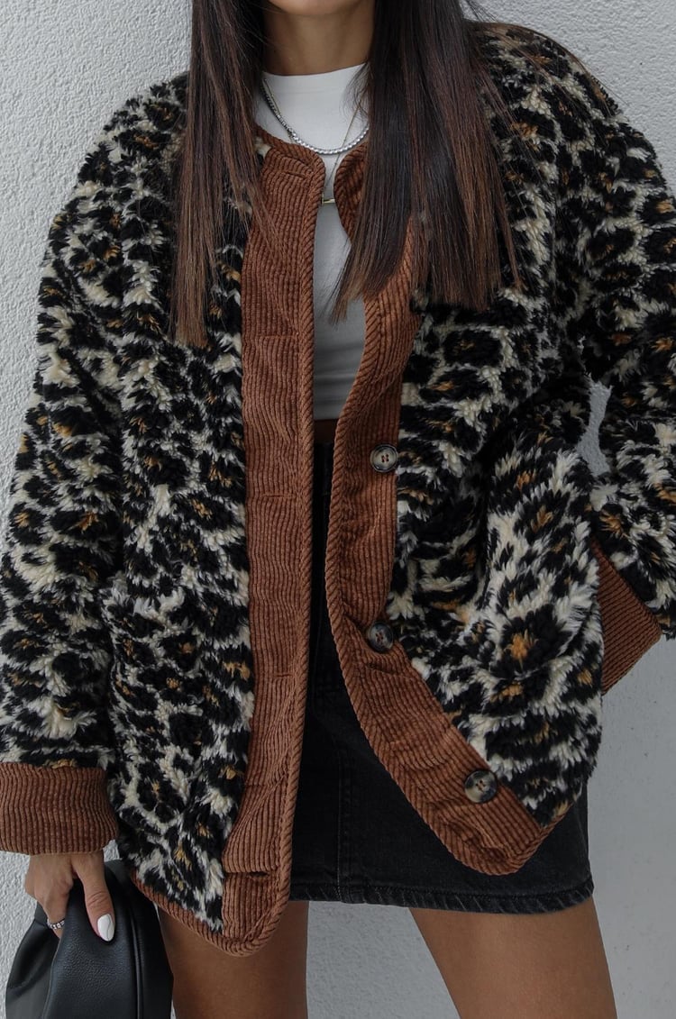 Winona Leopar Desenli Kadife Detaylı Ceket