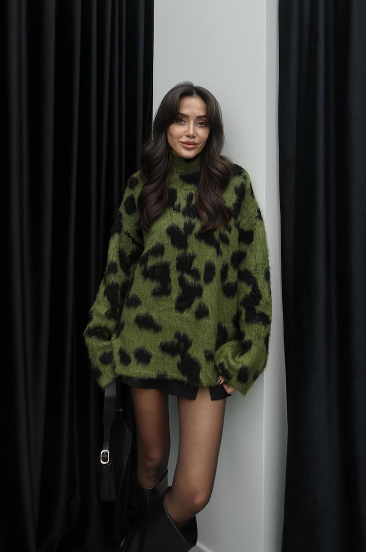Yeşil Madison Yarım Balıkçı Leopar Kazak