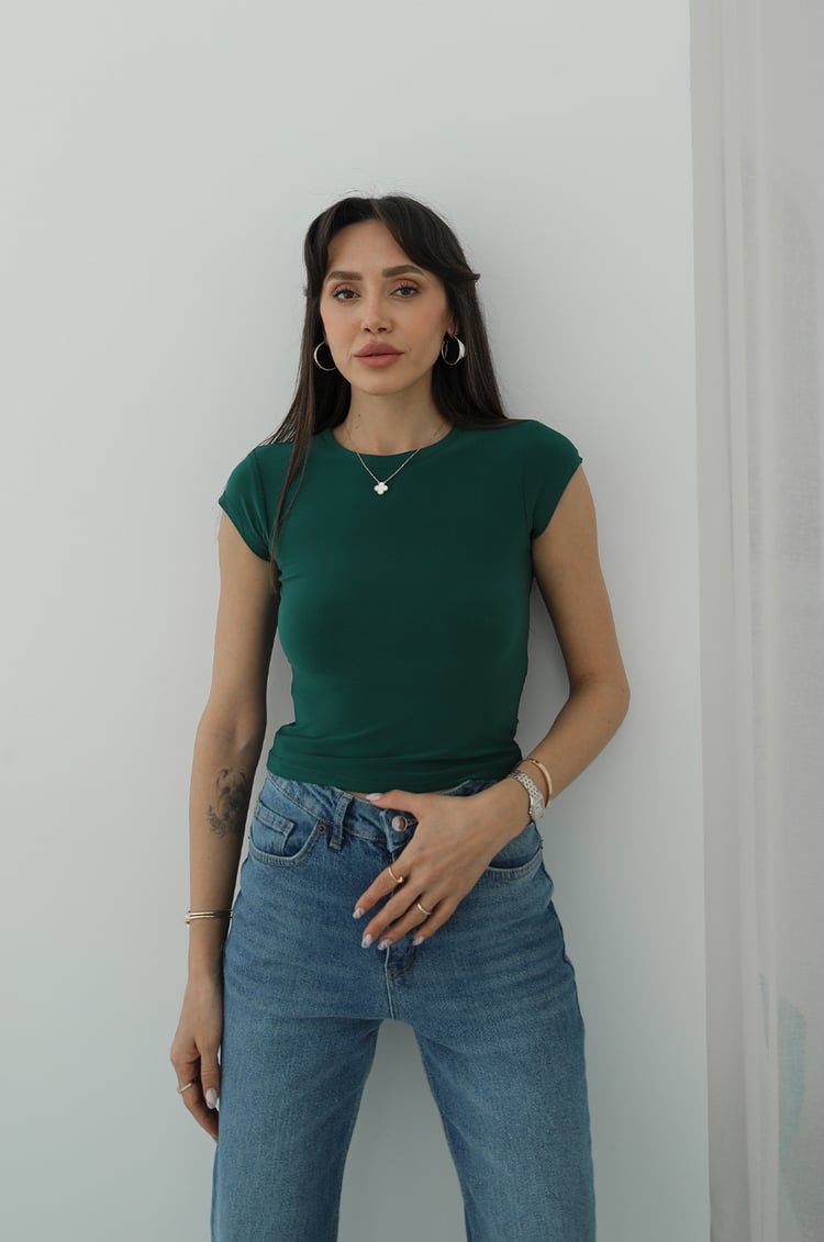 Yeşil Raye Kısa Kollu Basic Bluz