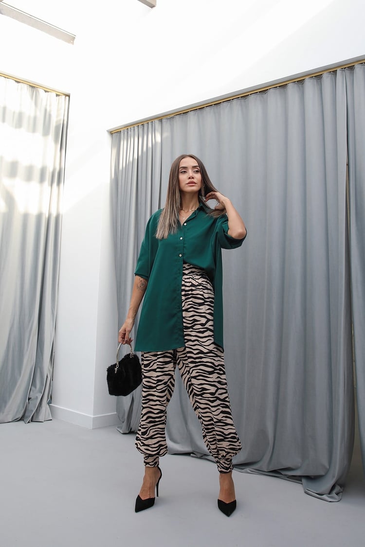 Zebra Desenli Saten Pantolon