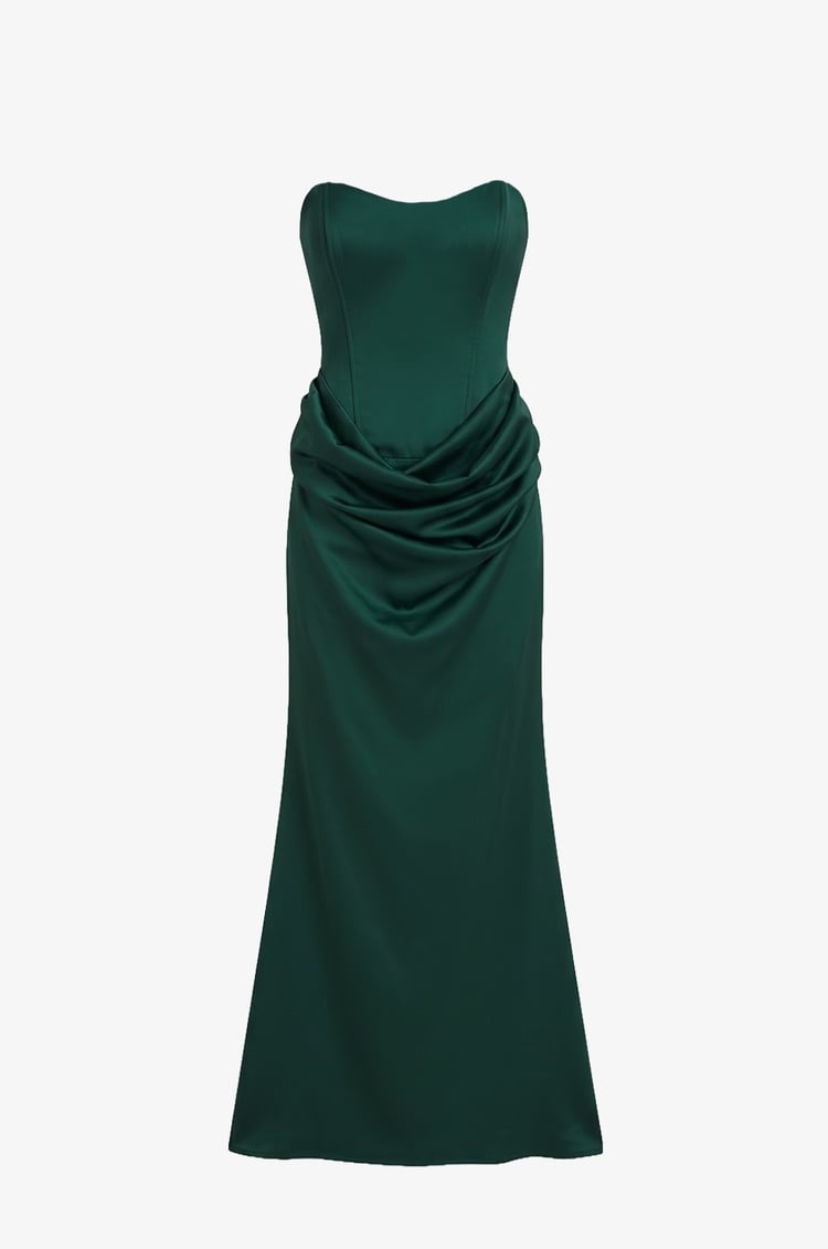 Zümrüt Vesper Drape Detaylı Straplez Elbise