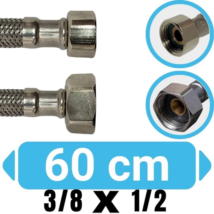 3/8x1/2-60 cm Su Bağlantı Flex Hortumu