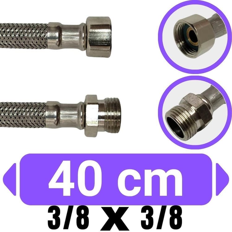 3/8x3/8 Nipelli 40 cm Su Bağlantı Flex Hortumu