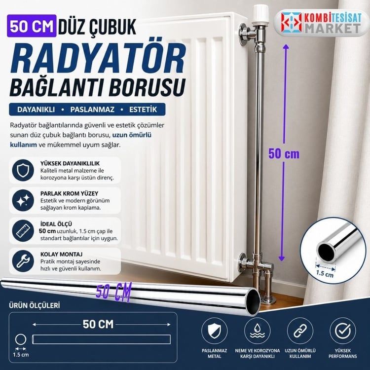 50 cm Düz Çubuk Radyatör Bağlantı Borusu 