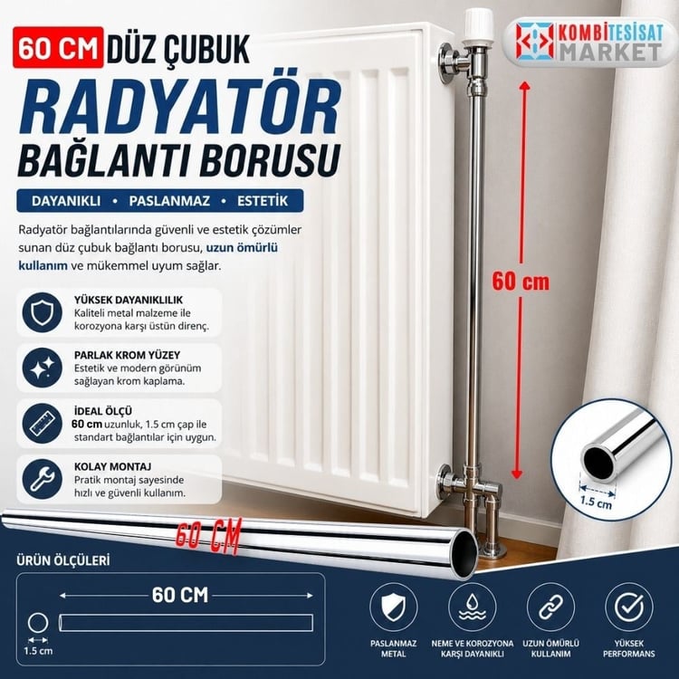 60 cm Düz Çubuk Radyatör Bağlantı Borusu 