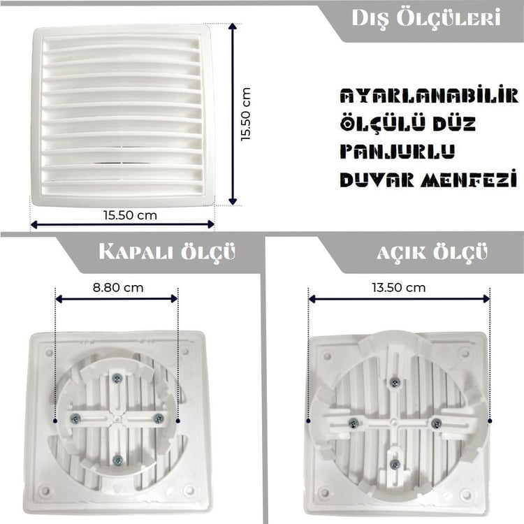 Ayarlı Duvar Menfezi Kare Tip Düz Panjurlu