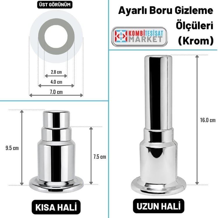 Ayarlı Tekli Boru Gizleme Krom