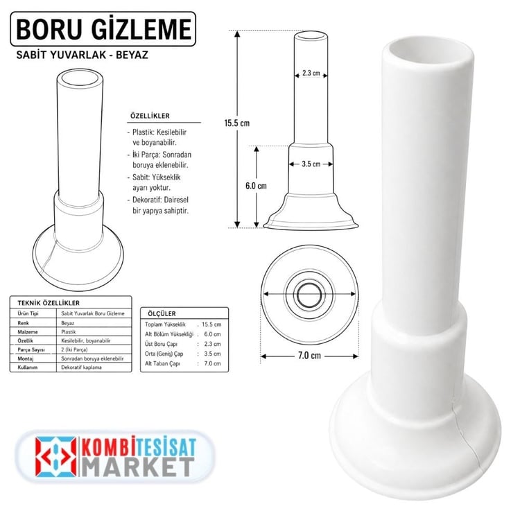 Boru Gizleme Aparatı Tekli Sabit Yuvarlak Beyaz