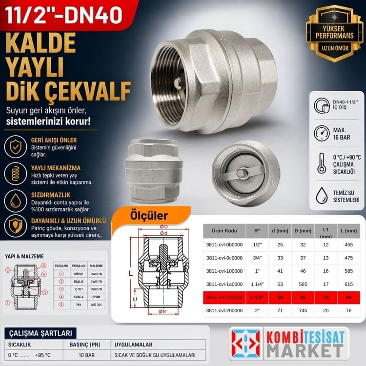 DN40-11/2 Kalde Yaylı Dik Çekvalf