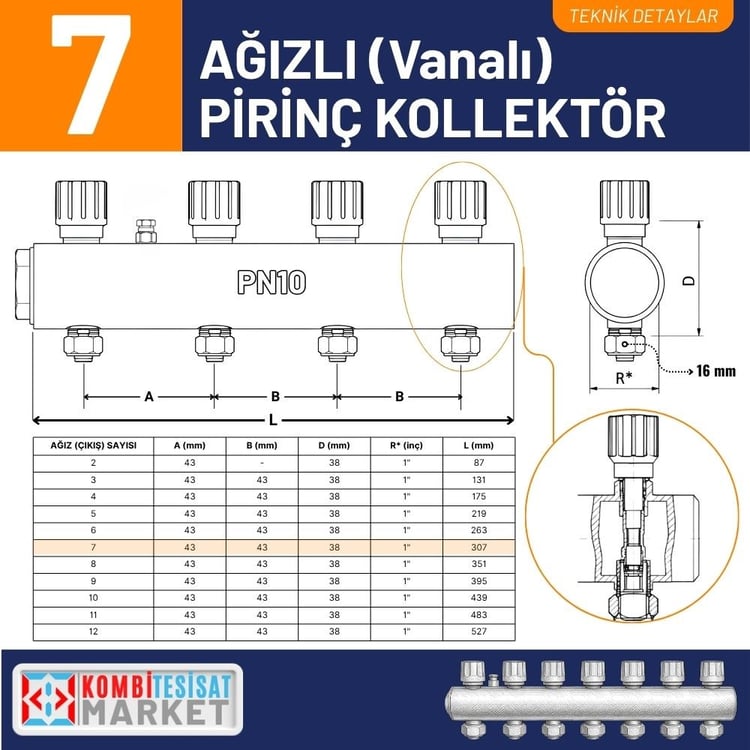 Kalde Kendinden Vanalı Kollektör 1- Kırmızı - 7 Delikli I Ağızlı