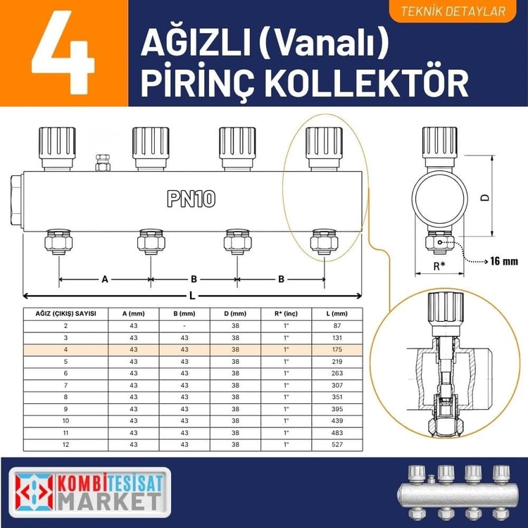 Kalde Kendinden Vanalı Kollektör 1- Kırmızı-4 Delikli I Ağızlı
