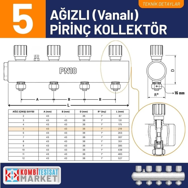 Kalde Kendinden Vanalı Kollektör 1- Kırmızı - 5 Delikli I Ağızlı