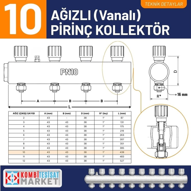 Kalde Kendinden Vanalı Kollektör 1- Kırmızı - 10 Delikli I Ağızlı
