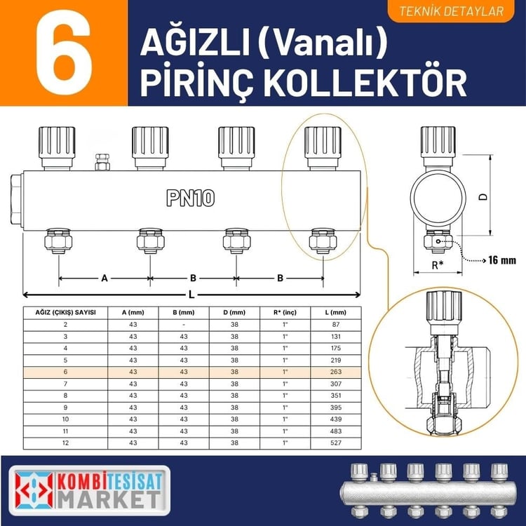 Kalde Kendinden Vanalı Kollektör 1- Mavi - 6 Delikli I Ağızlı