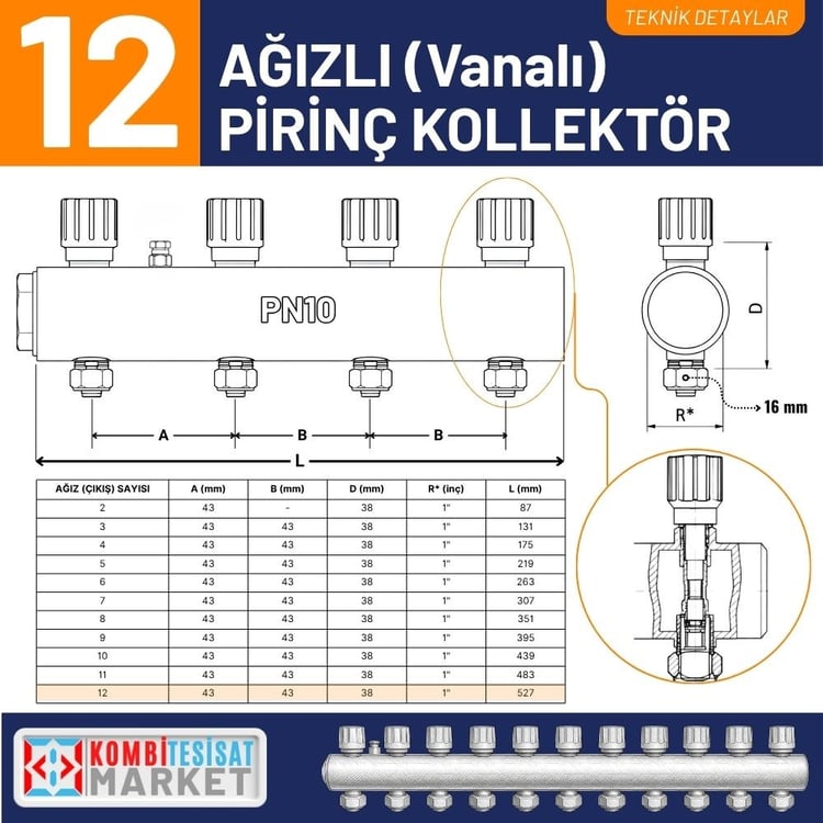 Kalde Kendinden Vanalı Kollektör 1- Mavi - 12 Delikli I Ağızlı