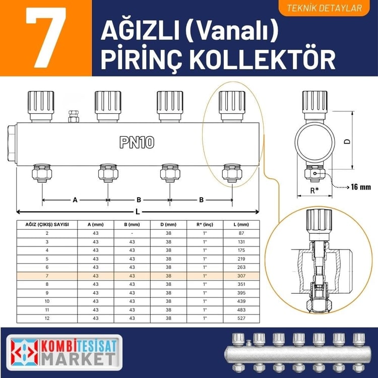 Kalde Kendinden Vanalı Kollektör 1- Mavi - 7 Delikli I Ağızlı