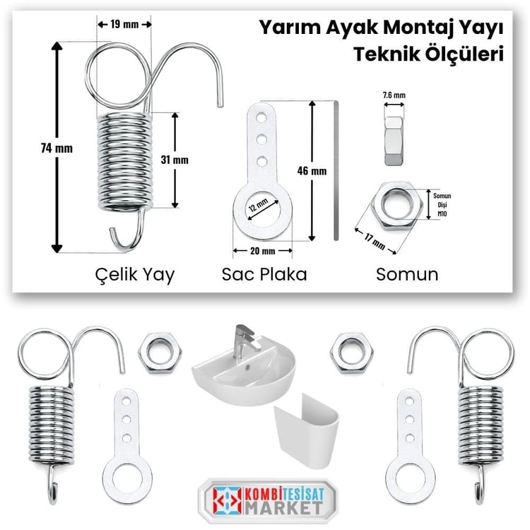 Lavabo Yarım Ayak Montaj Yay Seti