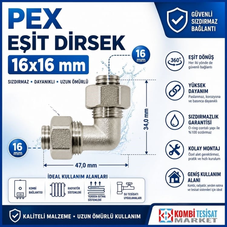 Pex Eşit Dirsek 16x16 mm