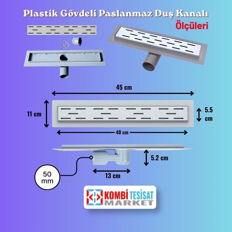 Plastik Gövdeli Paslanmaz Lineer Duş Kanalı 40 cm